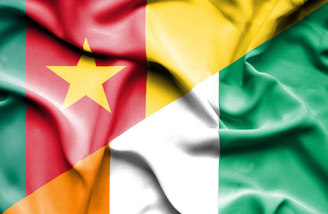 Waving flag of Ivory Coast and Cameroon