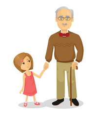 Grandfather and grandson. Vector flat cartoon illustration
