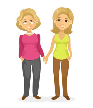 Mom and daughter. Vector flat illustration