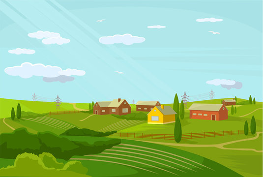 Vector Village Flat  Illustration;