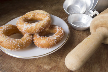 Fresh donut on white plate