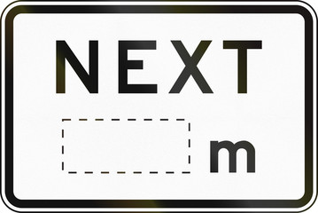 Supplementary Australian road sign: Next... meters, with copy space