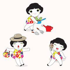 Girls Daily Essentials illustration set