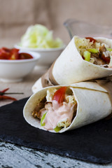 tortilla wrap with chicken breast and vegetables