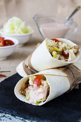 tortilla wrap with chicken breast and vegetables