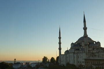 Fototapeta na wymiar Sultan Ahmet mosque at sunset with a view to the Sea of Marmara, Istanbul, Turkey