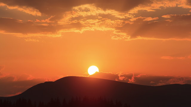 Dramatic sunset time lapse in Carpathian Mountains, Romania