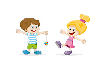 Two happy children cartoon playing