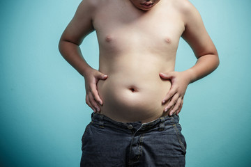 Naklejka premium The size of stomach of children with overweight, Healthy and los