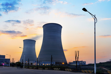 tops of cooling towers of atomic power plant