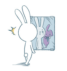 鏡を見るウサギ