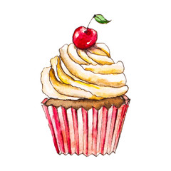 Watercolor cupcake. Vector illustration.