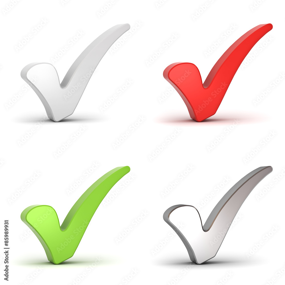 Aufkleber check marks or 3d ticks isolated over white background