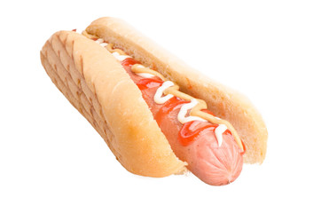 Hot dog with mustard and ketchup