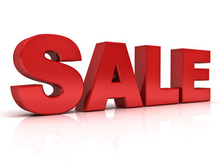 Sale red 3d word isolated over white background with reflection