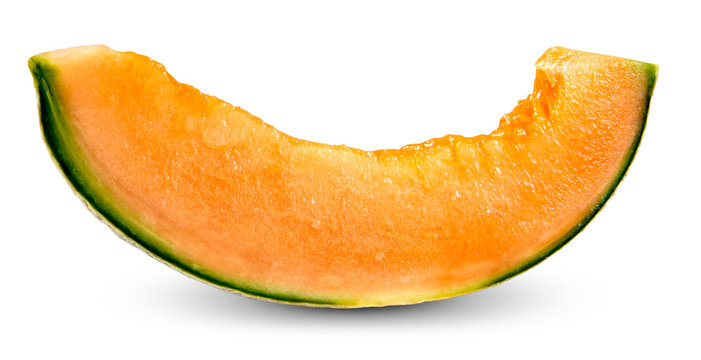Ripe Melon Cantaloupe slices isolated on white background