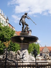 fountain and stutue of Neptune in center of Gdansk © Maria Brzostowska