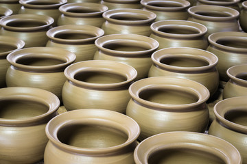 Unfinished pottery waiting to be fired in kiln