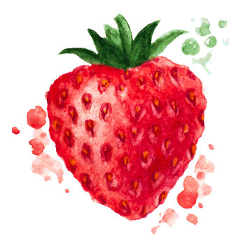 Vector watercolor background. The texture of the strawberry