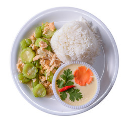 Rice with curry on white background