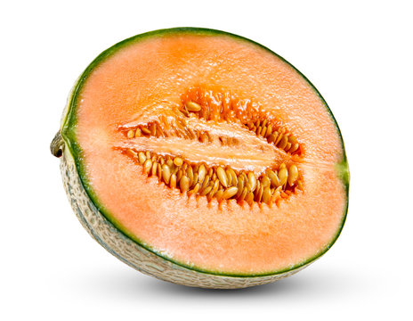 Ripe Melon Cantaloupe Fresh Juicy slice isolated on white background