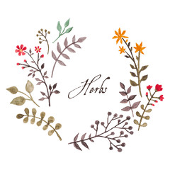 Simple and cute floral oval wreath with autumn branches and leaves. Vectorized watercolor drawing.