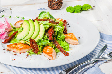 Salad with fried salmon