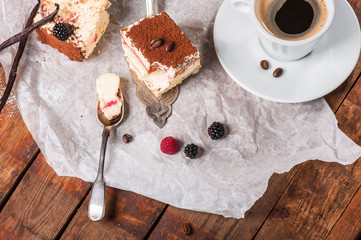 Tiramisu cake with fresh mint