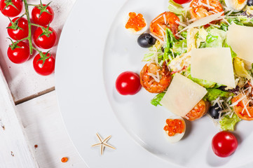 Salad with eggs and shrimps