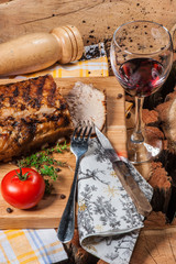 Grilled lamb on wooden board