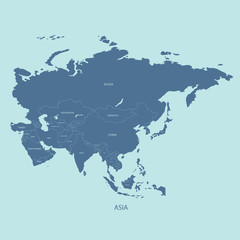 ASIA MAP WITH THE NAME OF THE COUNTRIES illustration vector 
