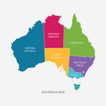 AUSTRALIA MAP COLOR WITH REGIONS flat design illustration vector