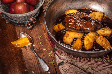 Roast beef with apple