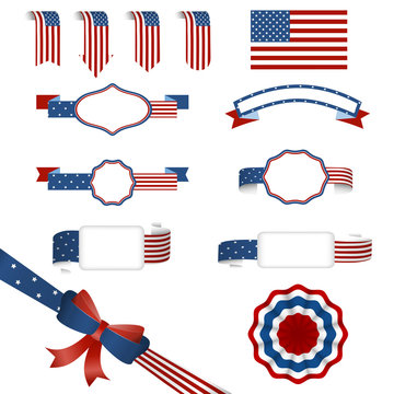 set of american banners, badges and ribbons