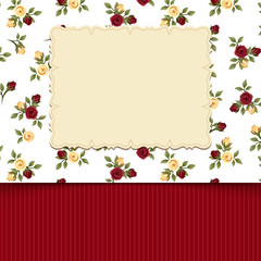Vector vintage card with small burgundy and creamy roses.
