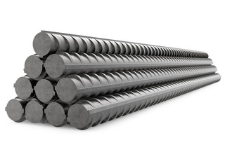 Metal Rebars, Reinforcement Steel, Isolated on White