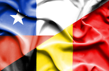 Waving flag of Belgium and Chile