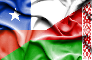 Waving flag of Belarus and Chile