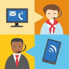 Call centre, flat color informational chart. 