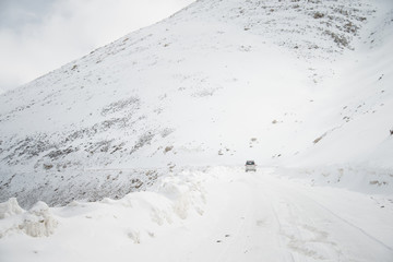 This road is very slippery roads. The ground is frozen all.This is the path to the Pangong Lake