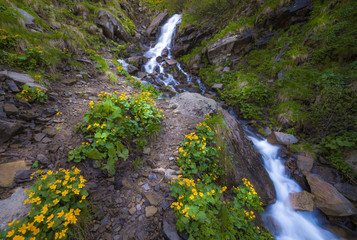 Beautiful small waterfall In Mountains, Ukraine.