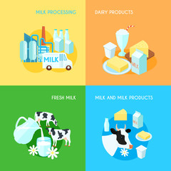 Milk 4 flat square icons composition