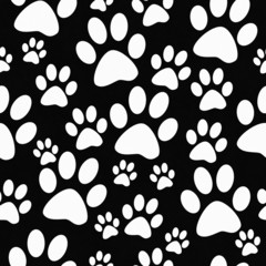 Fototapeta premium Black and White Dog Paw Prints Tile Pattern Repeat Background