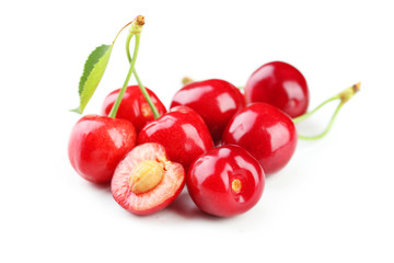 Ripe cherries isolated on white