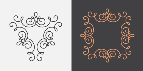 Monogram frame template, vintage swirl design, vector