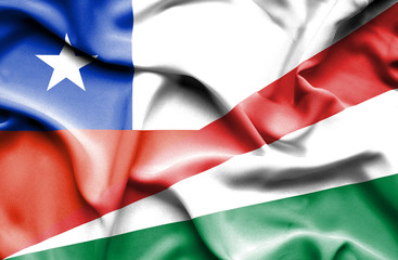 Waving flag of Seychelles and Chile