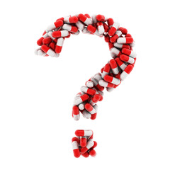 The question mark of the medications. Blue medications. 3D.