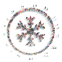 people in the shape of snowflakes.