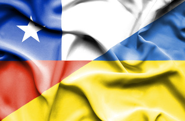 Waving flag of Ukraine and Chile