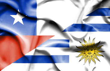 Waving flag of Uruguay and Chile